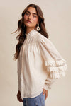 Lace Ruffle Sleeve Pintuck Shirt