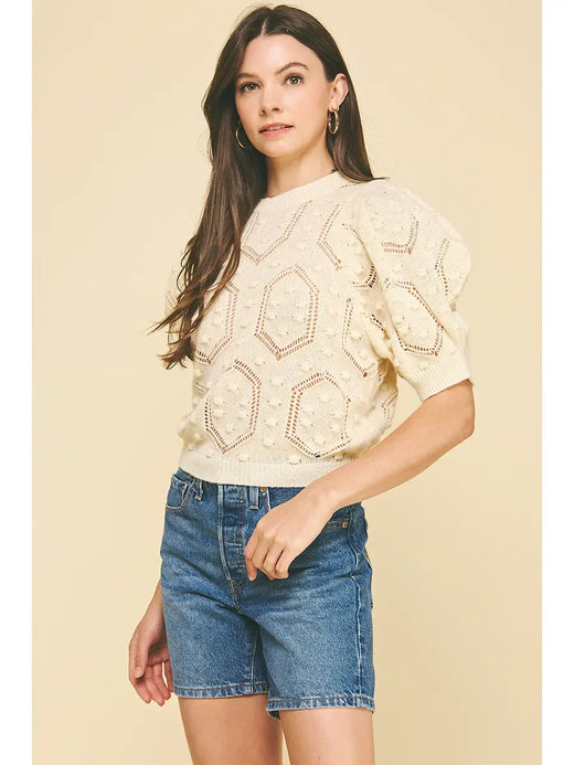 Puffed Sleeve Embroidered Sweater
