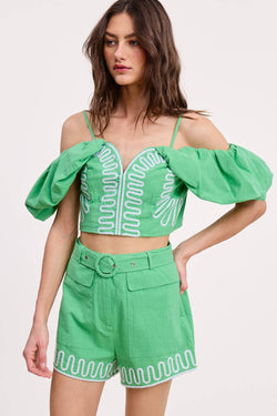 Embroidery Detail Off Shoulder Top