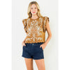 THML, Flutter Sleeve Suede Embroidery Detail Top
