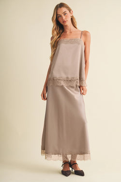 Scallop-Lace Trim Woven Satin Camisole