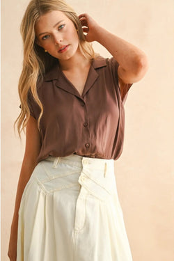 Button Down Cap Sleeve Shirt