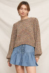 Puffed Sleeve Cropped Confetti Sweater