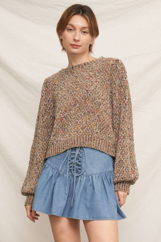 Puffed Sleeve Cropped Confetti Sweater