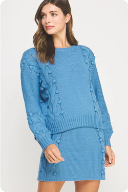 Pom-Pom Cable Knit Sweater