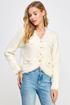 Frayed Trim Textured Cardigan