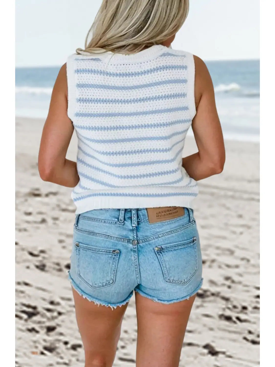 Stripe V Neck Gold Button Sweater Vest