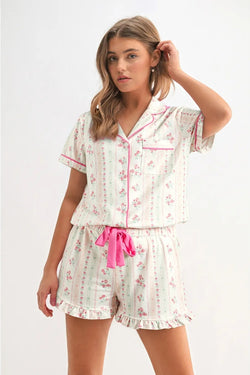 Rose Chic Floral Print Shirt & Shorts Pj Set