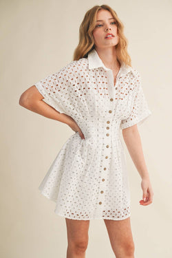 Eyelet Button Front Dress