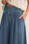 Pintuck Wide Leg Denim Pants