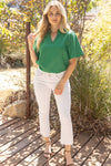 Ruffle V-Neck Solid Tweed Top