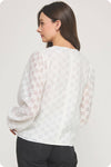 Pintuck Check Textured Puff Sleeve Blouse