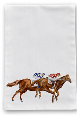 Neck and Neck Horses Racing Derby Tea Towel