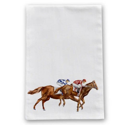 Neck and Neck Horses Racing Derby Tea Towel