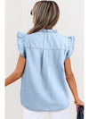Chic Cap Sleeve Frilled Button Up Denim Shirt