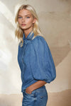 Balloon Sleeve Denim Top