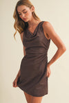 Cowl-Neck Side-Ruched Sueded Knit Dress