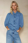 Balloon Sleeve Denim Top
