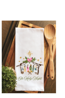 Oh Holy Night Nativity Christmas Tea Towel