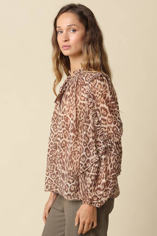 Cora Leopard Print Ruffle Blouse