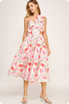 Knotted Flower Bow Floral Midi Dress