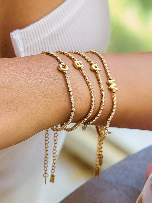 Chaplin 18K Gold Non-Tarnish Rhinestone Letter Bracelet