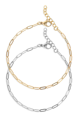 Gold Stainless Steel Paperclip Chain Bracelet + Extension