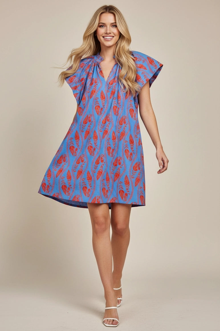 Leaf Print Tunic Mini Dress