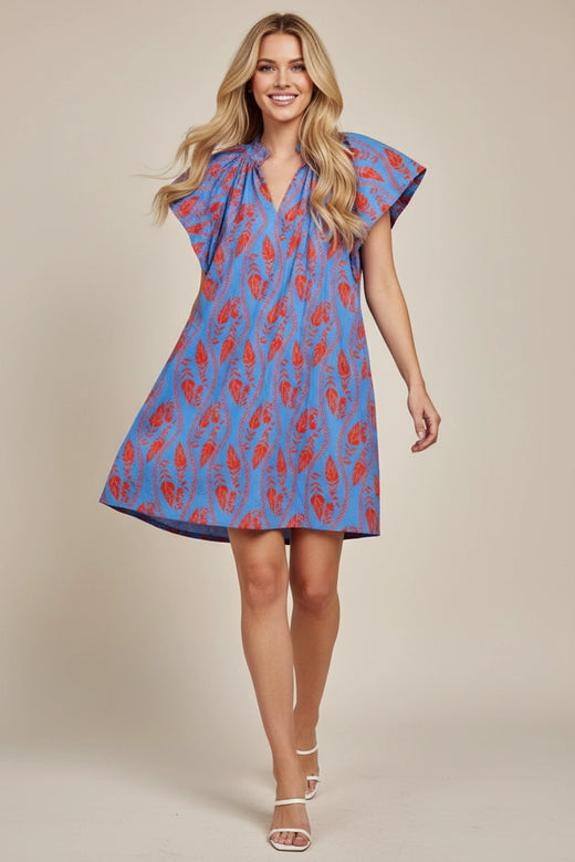 Leaf Print Tunic Mini Dress