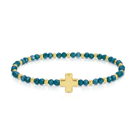 4mm Crystal Stretch Bracelet with Single Cross