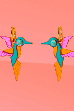 Hummingbird Hoop Earrings Copper, Blue, Pink