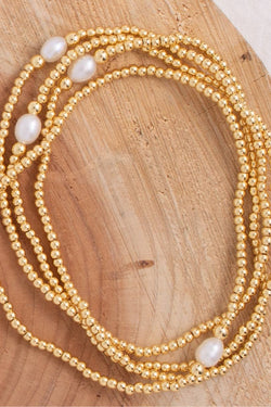 2mm Stretch Bracelet with Delicate Pearl Between 3mm Beads
