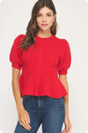 Peplum Puff Sleeve Knit Top