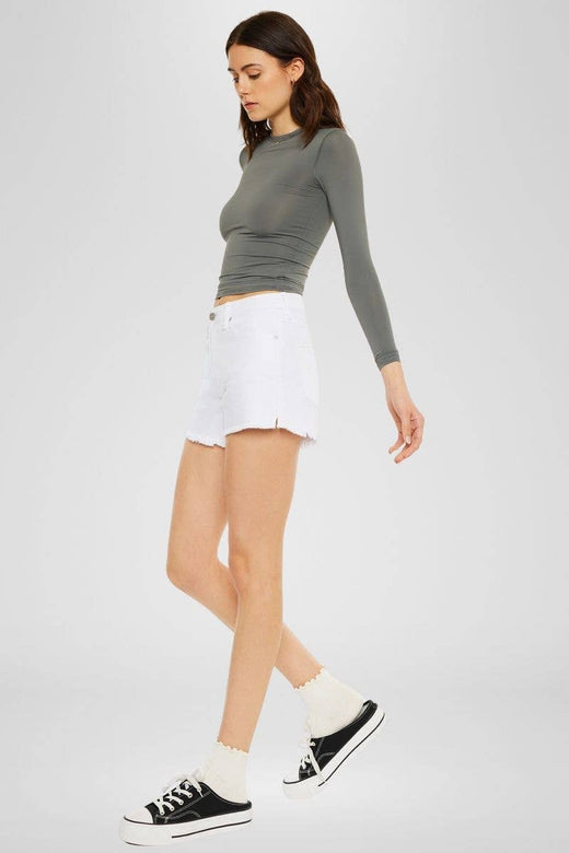High Rise White Jean Shorts