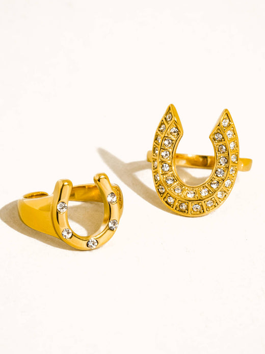 18K Gold CZ Horseshoe Ring