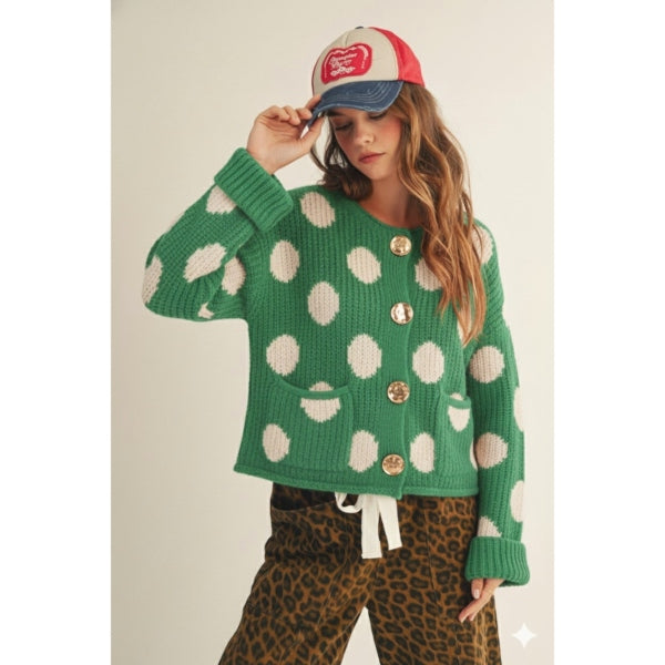Gold Button Polka Dot Cardigan