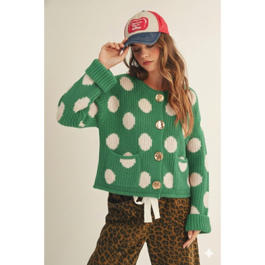 Gold Button Polka Dot Cardigan