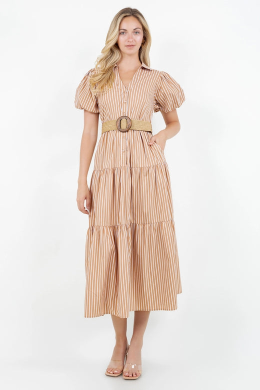Belted Puff Sleeve Shirt Dress