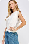 Pearl Trim Sleeveless Knit Sweater Top