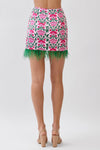 Floral Print Feather Trim Skirt