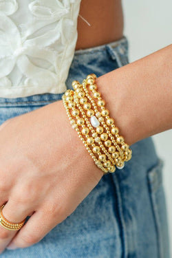 3mm Stretch Bead Bracelets with Textured Larger Bead Accents