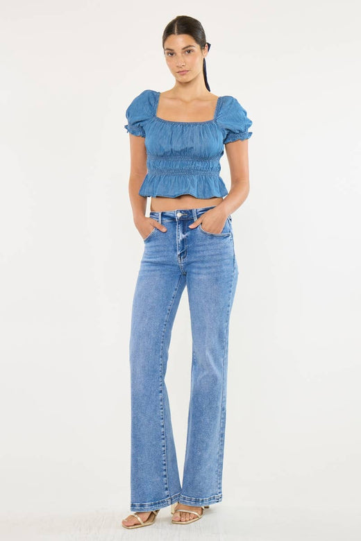 High Rise Wide Flare Leg Blue Jean