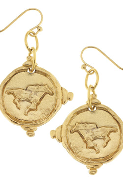 Gold Intaglio Race Horse Earrings