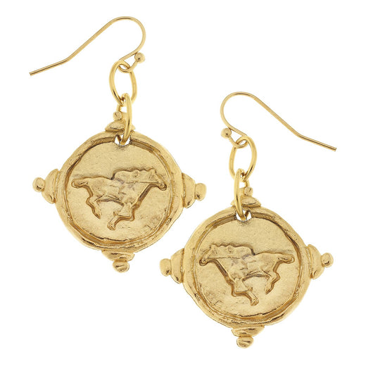 Gold Intaglio Race Horse Earrings