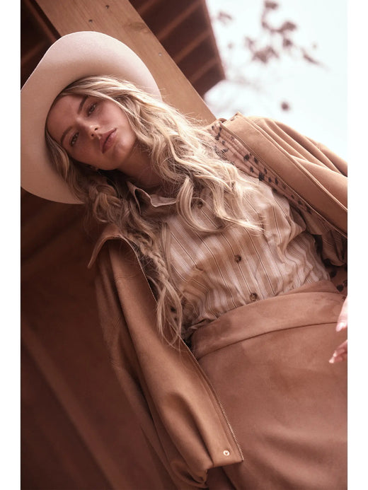 Faux Suede Bubble Hem Jacket