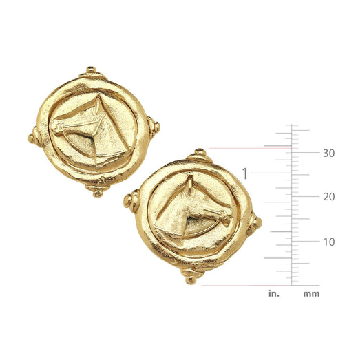 Gold Horse Intaglio Pierced Earrings