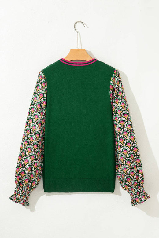 Floral Patchwork Puff Sleeve Sweater