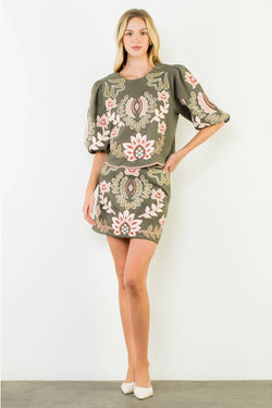 Suede Embroidered Skirt
