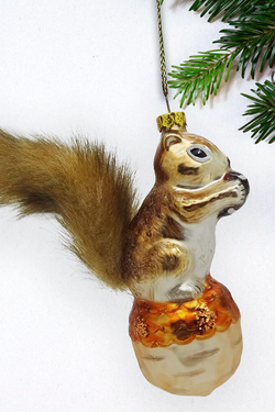 Squirrel & Nut Glass Christmas Ornament