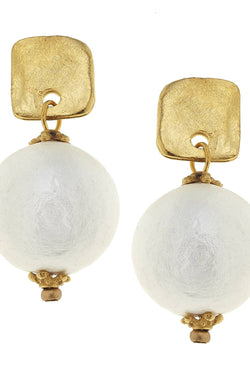 Gold Posts with Cotton Pearl Earrings
